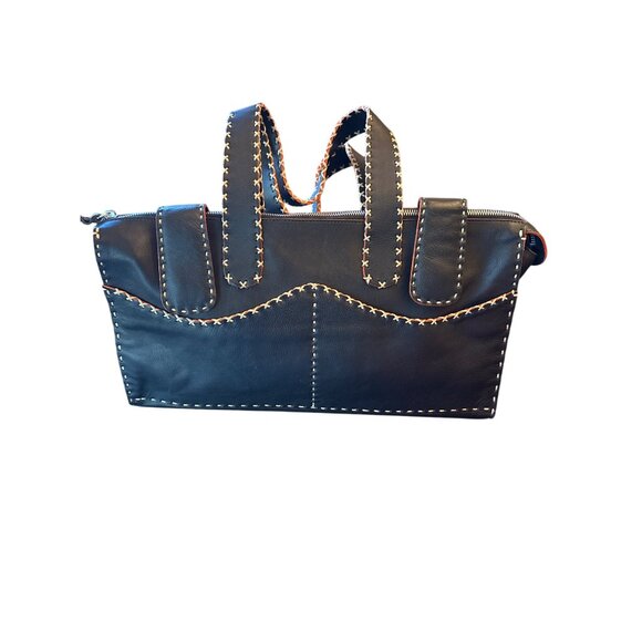 Rd2 Black & Orange Leather Purse Bag Contrast Stitching Zipper & Snap Closure - Picture 5 of 5